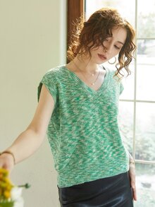 Knit Mix Space Dye Sweater Vest - Green - View 3