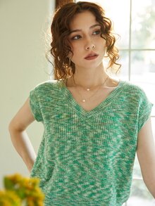 Knit Mix Space Dye Sweater Vest - Green - View 8