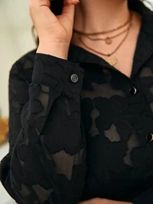 SHEIN Frenchy Camisa De Jacquard De Talla Grande Con Botones - Negro - Ver 2
