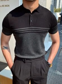 Men Striped Pattern Knit Top - Multicolor - View 1