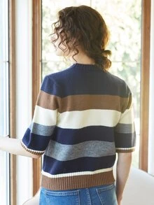 Knit Mix Colourblock Round Neck Knit Top - Multicolor - View 2
