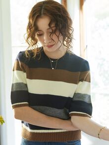 Knit Mix Colourblock Round Neck Knit Top - Multicolor - View 3