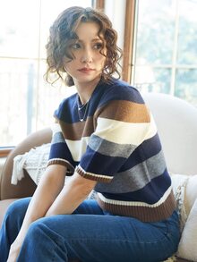 Knit Mix Colourblock Round Neck Knit Top - Multicolor - View 6