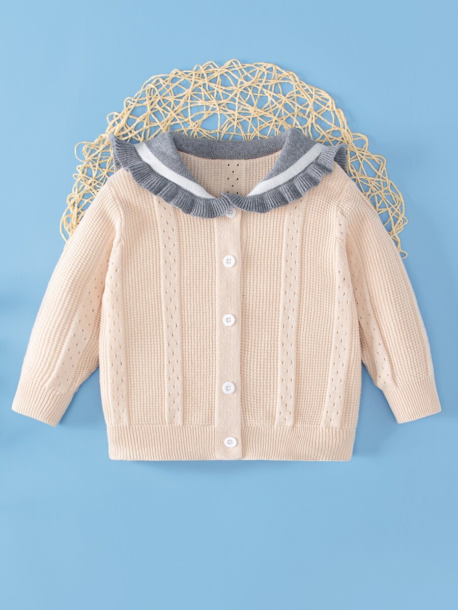 Bebé Cárdigan ribete con fruncido cuello marinero - Albaricoque - Ver 1