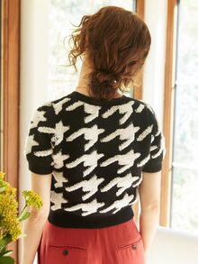 Knit Mix Graphic Pattern Button Front Cardigan - Black and White - View 2