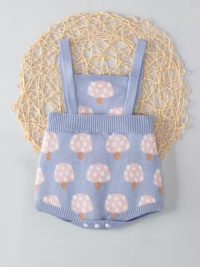 Baby Mushroom Pattern Overall Knit Bodysuit
