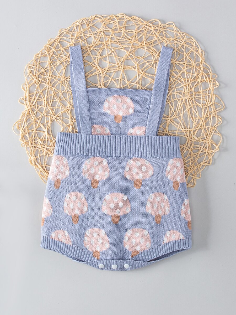 Baby Mushroom Pattern Overall Knit Bodysuit - Baby Blue - View 1