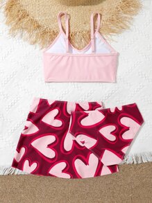 少女心印花褶皱比基尼套装搭配沙滩裙夏日海滩