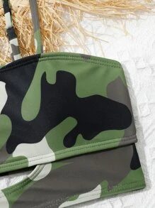 Tween Girl Camo Print Cut Out Bikini Set Summer Beach - Multicolor - View 4