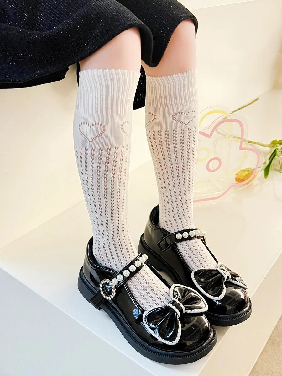 Toddler Girls Heart Pattern Over The Calf Socks - Beige - View 1
