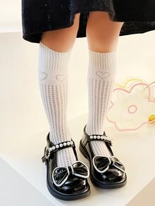 Toddler Girls Heart Pattern Over The Calf Socks - Beige - View 3