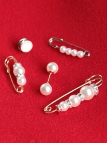 5pcs Faux Pearl Decor Scarf Pin - White - View 1