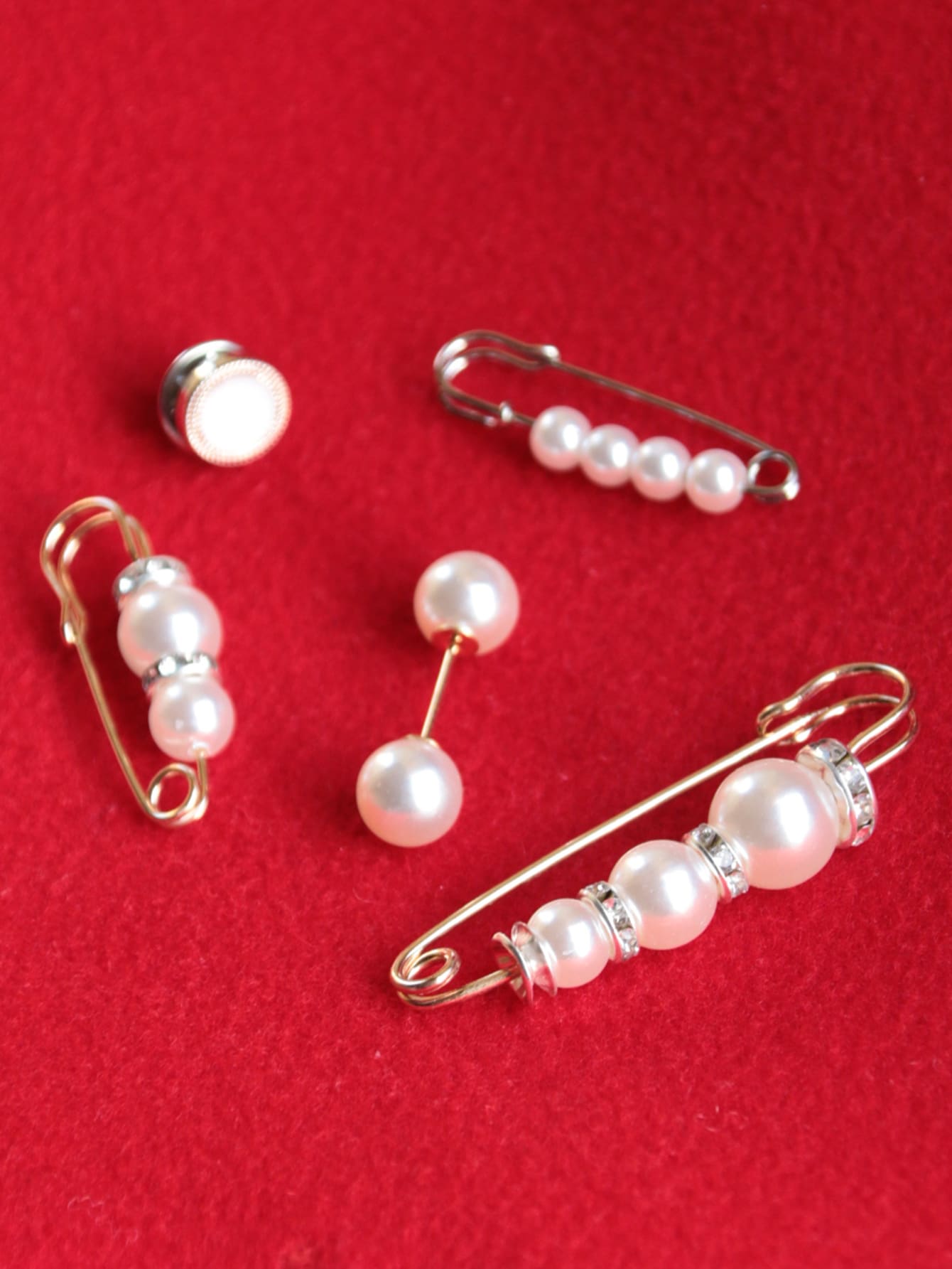 5pcs Faux Pearl Decor Scarf Pin - White - View 1