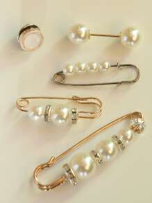 5pcs Faux Pearl Decor Scarf Pin - White - View 2