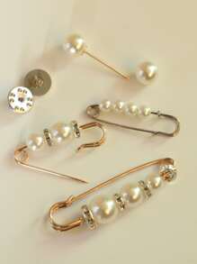 5pcs Faux Pearl Decor Scarf Pin - White - View 3