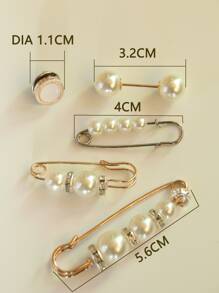 5pcs Faux Pearl Decor Scarf Pin - White - View 4