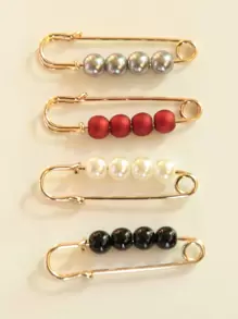 4pcs Faux Pearl Decor Scarf Clip Safty Pins
