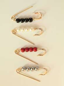 4pcs Faux Pearl Decor Scarf Clip Safty Pins