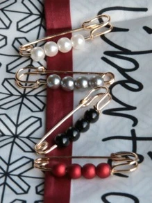 4pcs Faux Pearl Decor Scarf Clip Safty Pins