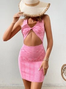 SHEIN VCAY Space Dye Cut Out Bodycon Jumper Dress - Pink - View 5