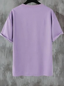 Manfinity Hypemode 男士卡通和字母圖案落肩T恤 - 淡紫色 - 查看 2