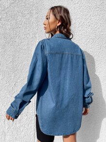 SHEIN ICON Damskie Topy Jeansowe Kieszeń Guziki z przodu Prosty Casual