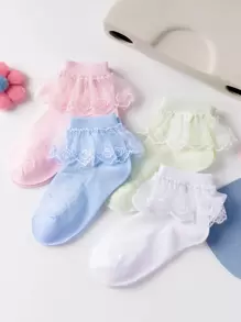 4雙小女童蕾絲邊短襪 - 彩色 - 查看 1
