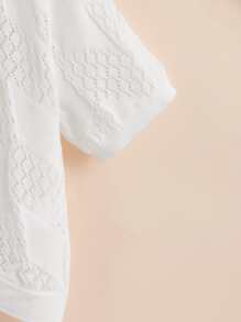 SHEIN Vintaside Kids Tween Girl Pointelle Knit Cardigan  Cropped Cardigan Girls Kids Sweaters For Girls Girls Ribbed Cardigan Tween Cardigan Scalloped Cardigan - White - View 3