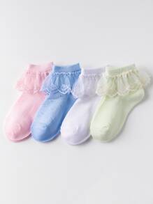 4雙小女童蕾絲邊短襪 - 彩色 - 查看 2