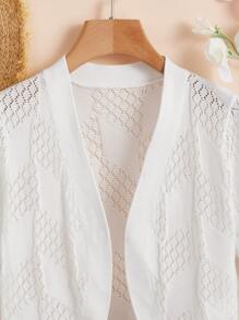 SHEIN Vintaside Kids Tween Girl Pointelle Knit Cardigan  Cropped Cardigan Girls Kids Sweaters For Girls Girls Ribbed Cardigan Tween Cardigan Scalloped Cardigan - White - View 4