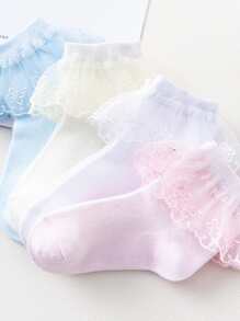 4雙小女童蕾絲邊短襪 - 彩色 - 查看 4