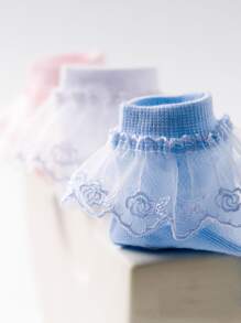 4雙小女童蕾絲邊短襪 - 彩色 - 查看 5