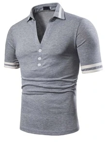 男士條紋飾邊POLO衫 - 淺灰色 - 查看 1