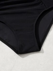 Chicas Bañador una pieza unicolor fruncido - Negro - Ver 4