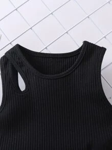 Toddler Girls Ribbed Knit Cut Out Tank Top & Flap Pocket Skirt - Multicolor - View 4