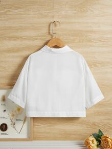 SHEIN Tween Girl Casual Loose Fit Drop Shoulder Button-Up Shirt With Dual Pockets - White - View 2
