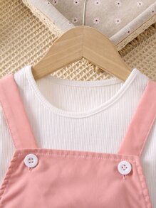 SHEIN Genkimix Kids Young Girl Color Block Casual Simple Fashionable Sweet Lovely Round Neck With Ruffle Sleeve 2pcs Set For Summer - Multicolor - View 3