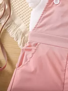 SHEIN Genkimix Kids Young Girl Color Block Casual Simple Fashionable Sweet Lovely Round Neck With Ruffle Sleeve 2pcs Set For Summer - Multicolor - View 5