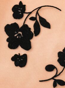 Girls Floral Print Mesh Overlay Dress - Coral Orange - View 6