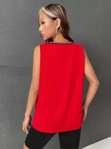 SHEIN EZwear 字母圖案條紋飾邊背心上衣