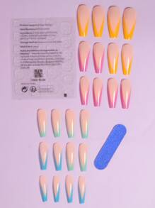 VV MEI JIA ER 使用24入組長棺材簡約虹彩假指甲和1張膠帶和1入組指甲銼打造迷人魅力 - 彩色 - 查看 2