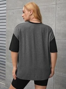 SHEIN EZwear Áo thun Plus size Khối Màu Lá thư Giải trí - Nhiều màu - Xem 2