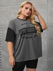 SHEIN EZwear Áo thun Plus size Khối Màu Lá thư Giải trí - Nhiều màu - Xem 3