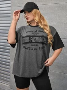 SHEIN EZwear Áo thun Plus size Khối Màu Lá thư Giải trí - Nhiều màu - Xem 5