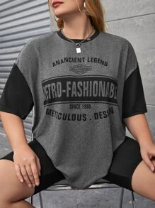 SHEIN EZwear Áo thun Plus size Khối Màu Lá thư Giải trí - Nhiều màu - Xem 6