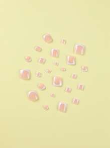 Ponte glamoroso con 24 uñas postizas de estilo francés corto y cuadrado, 1 lima para uñas de los pies y 1 hoja de cinta para mujeres y niñas - Multicolor - Ver 3