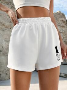 SHEIN EZwear 愛心和字母圖案短褲