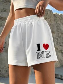 SHEIN EZwear 愛心和字母圖案短褲