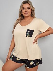 Plus 波尔卡圆点和菠萝印花系带睡衣套装/睡衣套装 - 彩色 - 查看 5