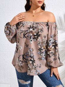 SHEIN VCAY Plus Floral Print Off Shoulder Blouse - Multicolor - View 3